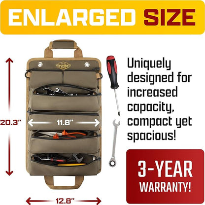 The Ryker Roll Up Tool Bag Organizer Gifts for him (2-pack) Heavy Duty Small Motorcycle Tool Roll Bag Organizer Portable Rollup Toolbag w/Detachable Pouches Mens gifts for Dad, Mechanic & Hobbyist