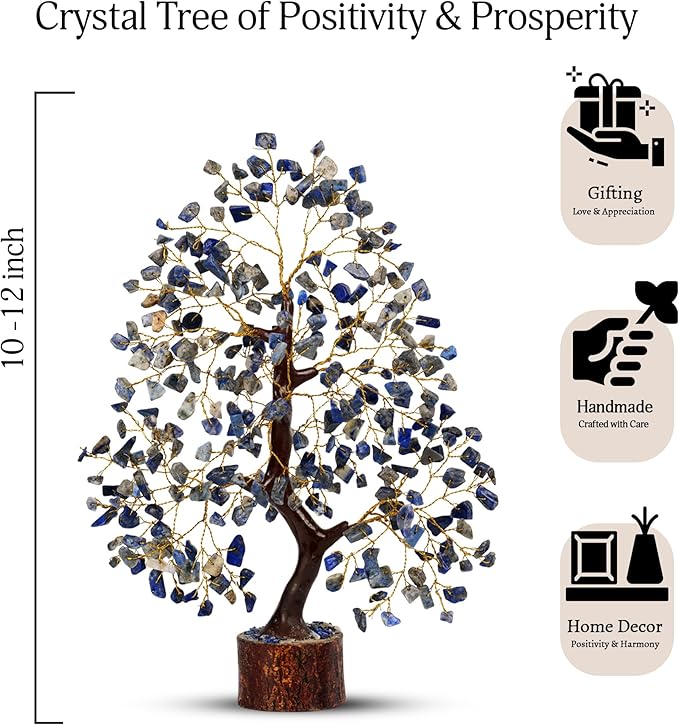 YATSKIA Lapiz Lazuli Crystal Tree - Good Luck Money Tree - Home Office Blue Decor - Feng Shui Stones and Crystals - Housewarming Gift for Women