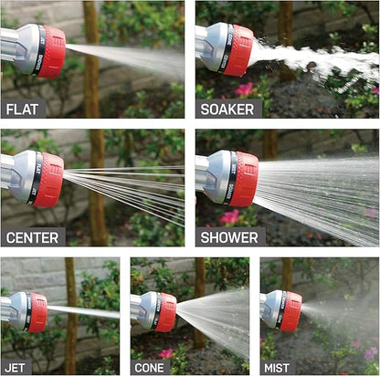 Eden 94805 Metal Thumb Control Heavy Duty Garden Hose Nozzle, High Pressure Water Sprayer W/ 7 Adjustable Patterns, W/Quick Connect Set for Plants, Lawn, Garden