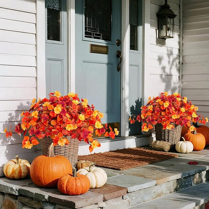 Fake Fall Flowers Artificial for Decoration 2PCS Faux Silk Fall Flowers Plants for Outdoors Outside Planters UV Resistant Looks Real for Front Door Porch Patio Garden Decor