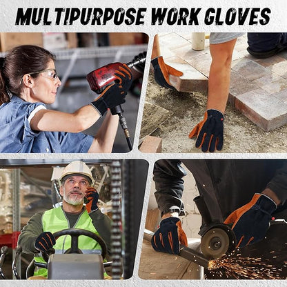HLDD HANDLANDY 2 Pairs Leather Work Gloves for Men & Women, Reinforced Durable Palm for Welding, Farm, Gardening, Driving