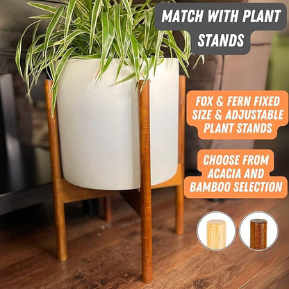 Fox & Fern 8 Inch Plant Pot with Drainage Plug — Premium Lightweight Fiberstone Matte White Planter; Indoor & Outdoor Planter; 8 Inch Pots for Plants; Weather Resistant & UV Resistant