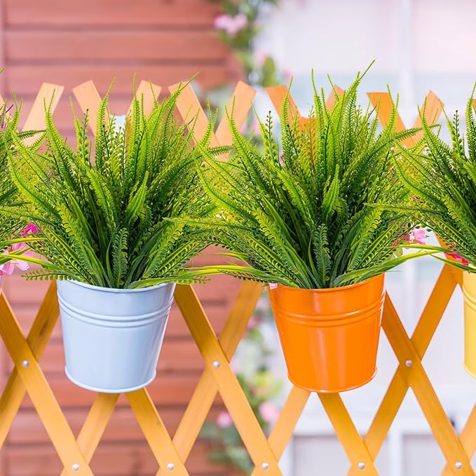 12 Bundles Artificial Plants Outdoor Fake Boston Fern Greenery with Flowers Faux UV Resistant Shrubs Garden Patio Porch Window Box Farmhouse Hanging Decor(Green)