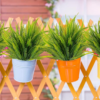 12 Bundles Artificial Plants Outdoor Fake Boston Fern Greenery with Flowers Faux UV Resistant Shrubs Garden Patio Porch Window Box Farmhouse Hanging Decor(Green)