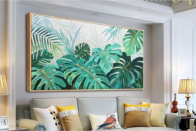 Enartly Plant Leaf Canvas Tropical Framed Wall Art for Living Room, Hawaiian Monstera Painting Plam Botanical Wall Art Print for Bedroom Dining Room Office Home Decor, 40"x20"