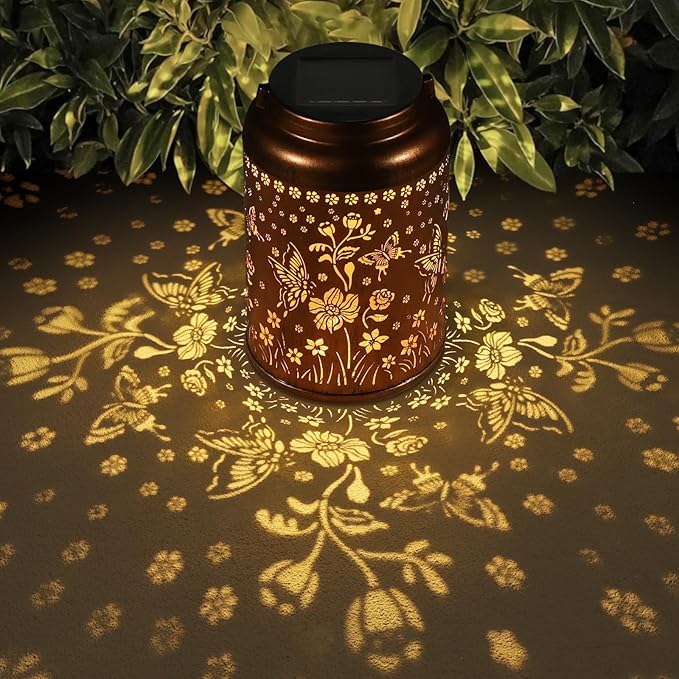 Solar Lanterns Outdoor Waterproof Hummingbird Garden Decor Gifts for Women Mom Grandma Hanging Lights Metal Solar Decoration Outside for Yard, Patio,Backyard(Butterfly and Sunflower)