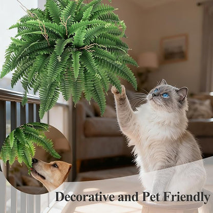 42” Artificial Boston Fern Bush Plant, 2 Faux Ferns for Outdoors Large, Fake Ferns Realistic Artificial Plants with 65 Fronds for Garden Porch Patio Home Office Living Room Decor Green