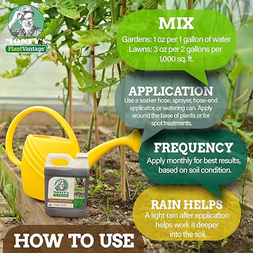 Monty’s Premium Liquid Soil Conditioner with Humic Acid, Organic Amendment for All Soil Types, Increases Moisture Retention & Nutrient Uptake, Enhances Health & Microbial Activity - 32oz