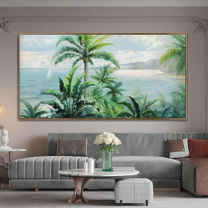 Anolyfi Framed Wall Art Palm Tree Picture Tropical Wall Decor for Living Room, Large Canvas Wall Art Painting Nature Seascape Artwork for Bedroom Kitchen Hallway Office Home Decor, 40"x20"