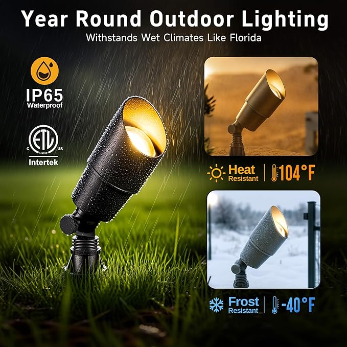 Gardenreet LED Low Voltage Spotlight - 12V AC/DC Bronze Outdoor Light Fixture, Brass Landscape Lights Hardwired, Weather Proof for Wall Wash Flag with Neutral White MR16 Removable Bulbs (10 Pack)