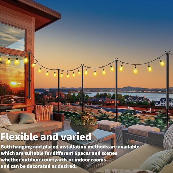 5 Ft String Light Poles 4 Pack, String Light Poles for Outside with Fixing Clips,Hanging Light Poles for Deck Fence Garden Backyard Wall Bistro,Metal Poles for Outdoor String Lights