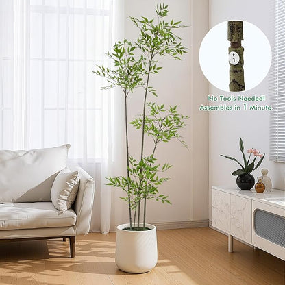 Giegxin 6ft Faux Bamboo Tree Indoor Artificial Nandina Tree Realistic Large Fake Plants Potted Planter Tall Foliage Floor Plant for Home Office Corner Room Decor Greenery Housewarming Gift(Green)
