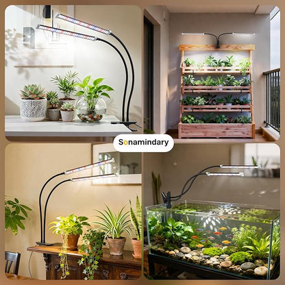 Grow Light for Indoor Plants, 120 LEDs Full Spectrum 5700K Plant Lamp with Red Blue White Light, 5-Level Dimmable, 4/8/12H Timer, Adjustable Clamp Stand(Dual Head)