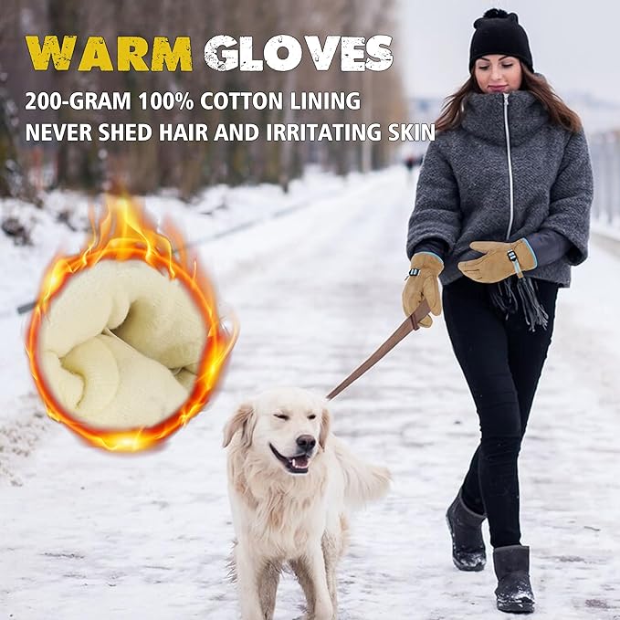 HLDD HANDLANDY Winter Work Gloves, Insulated Leather Work Glove with Abrasion Protection & Thinsulate Lining for Cold Weather