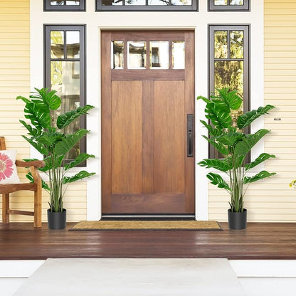 Goplus Artificial Monstera Deliciosa Plant, 5ft Tall Fake Tropical Palm Tree w/15 Pcs Different Turtle Leaves, Cement-Filled Plastic Pot, Faux Swiss Cheese Plant for Floor Home Office Decor, 2- Pack