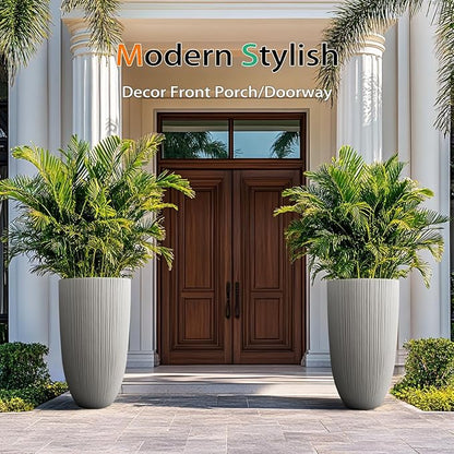 Tall Planters for Outdoor Plants, Large Concrete Flower Pots for Garden Front Porch, Patio, Indoor (Vertical Gray, 24 inch)