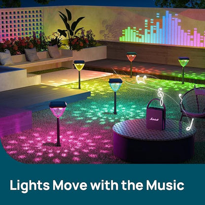 Linkind Smart Solar Pathway Lights SP6, in-App Pattern Switching Solar Lights Outdoor, USB & Solar Charging, Cool/Warm White/Color-Changing Landscape Lighting, Christmas Decor for Yard, Patio (4 Pack)