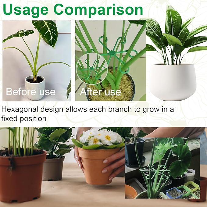 16 Pack Adjustable Indoor Plant Support Stakes, Reusable Plastic Stem Holders & Trellis for Monstera, Pothos, Vines Vertical Growth Air Circulation Stable Stem Support (Green)