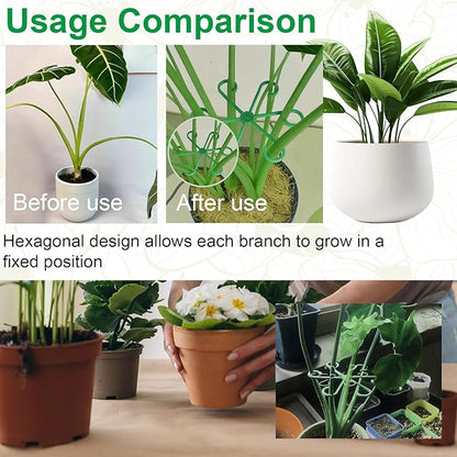 16 Pack Adjustable Indoor Plant Support Stakes, Reusable Plastic Stem Holders & Trellis for Monstera, Pothos, Vines Vertical Growth Air Circulation Stable Stem Support (Green)
