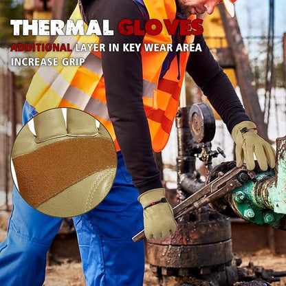 HLDD HANDLANDY Winter Work Gloves, Insulated Leather Work Glove with Abrasion Protection & Thinsulate Lining for Cold Weather
