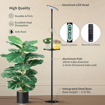 chiphy 69" Full Spectrum Grow Light for Indoor Plants, 40W Tall Plant Lights with Tray, 4/8/12H Timer, 10 Level Dimmable Brightness, Heights Adjustable, Remote Control, Ideal for Large Tall Plants