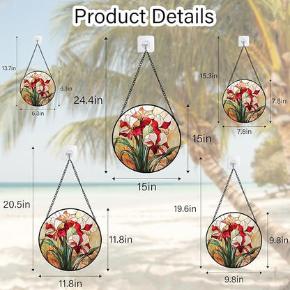Stained Glass Window Hanging - Red Gladiolus Flower Suncatcher for Door Yard Sun Catchers Decor Christmas Mother's Day Birthday Gifts for Lovers Women Mom Nana Girlfriend Wife 9.8 in