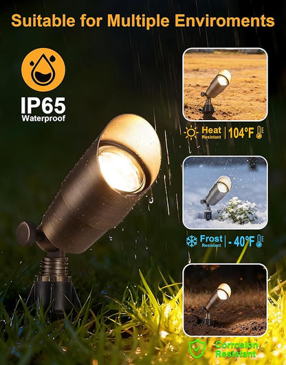 PARTPHONER Solid Brass Low Voltage Landscape Lighting, Wired 12V LED Landscape Spotlights with Aluminum Housing MR16 Bulb, Heavy Duty Outdoor Waterproof Up Lights for Garden, Yard, Trees, 4Pack