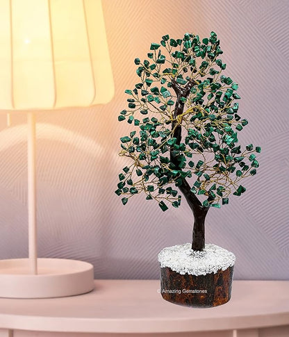 Amazing Gemstone Malachite Crystal Tree - Healing Crystals Stones - Chakra Tree of Life Stocking Stuffers, Bookshelf, Feng Shui, Home Décor, Meditation Gifts