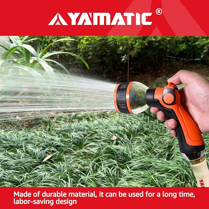 YAMATIC Garden Hose Nozzle, 10 Adjustable Spray Nozzle, Heavy Duty Water Hose Nozzle with THUMB CONTROL ON OFF VALVE for Watering Plants,Lawn Washing Cars,Cleaning,Showering Pets & Outdoor Fun