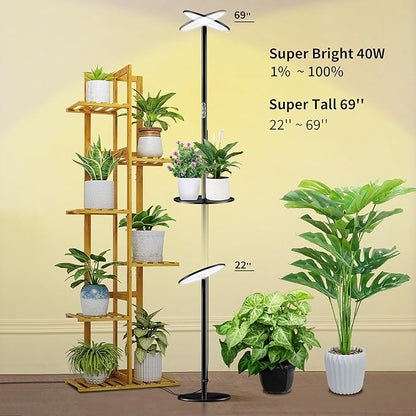 chiphy 69" Full Spectrum Grow Light for Indoor Plants, 40W Tall Plant Lights with Tray, 4/8/12H Timer, 10 Level Dimmable Brightness, Heights Adjustable, Remote Control, Ideal for Large Tall Plants