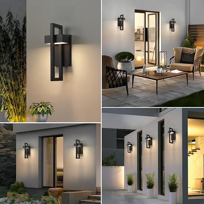 tewei LED Outdoor Wall Sconce Modern Exterior Lighting Fixtures, Matte Black Outdoor Front Porch Lights LED Outside Wall Mount Lights for House, Hallway, Warm White 3000K, 1 Pack
