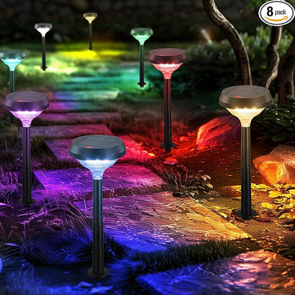 Linkind Solar Pathway Lights 8 Pack, Color Changing Solar Lights Outdoor Waterproof, Multicolor/Warm White/Cool White Solar Lights for Walkway Yard Garden Landscape