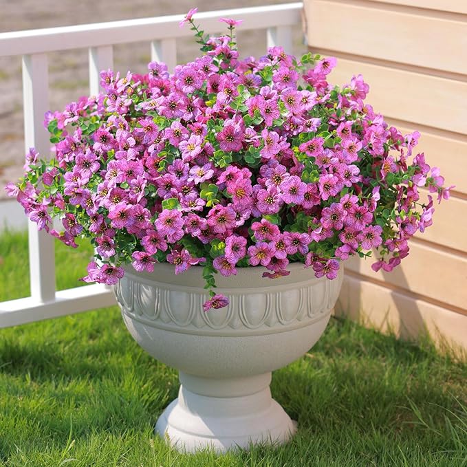 mizii Artificial Flowers for Outdoors 20 Bundles Realistic Faux Silk Flower UV Resistant Fake Plants Outside Decorations for Patio Garden Balcony Yard Porch Summer Indoor Home Decor (Purple)