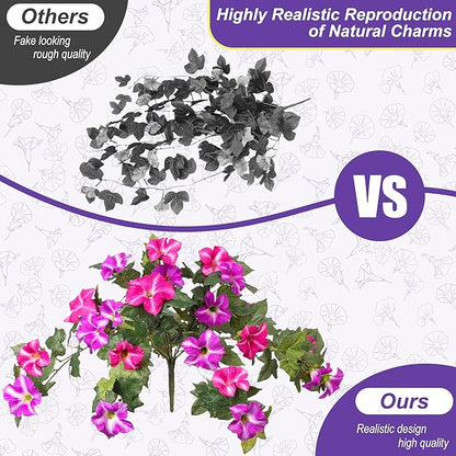 Artificial Hanging Fake Flowers with Basket Plants for Outdoor Decoration, Faux Silk Flower UV Resistant Morning Glory for Home Porch Patio Garden Balcony Yard Look Real (Red Lotus)