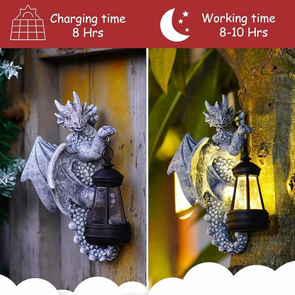 Goodeco Dragon Tree Hugger Solar Lantern Garden Statue - 9.3 Inch Resin Dragon Decor for Outdoor, Perfect Garden Gift & Yard Decor