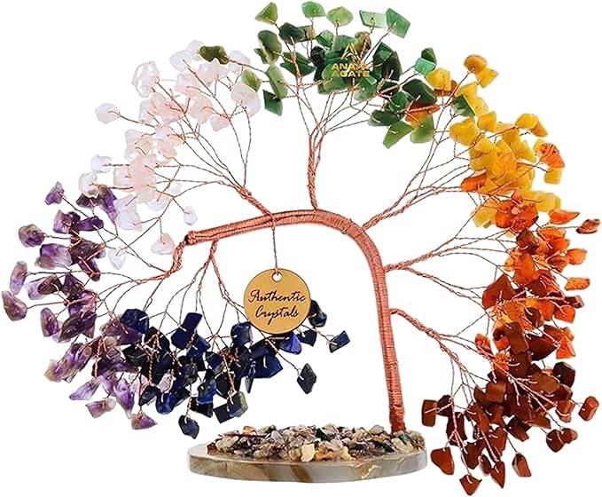 7 Chakra Crystal Tree of Life – Handmade Healing Gemstone Bonsai Trees for Home & Office Décor – Feng Shui Money Tree for Positive Energy, Good Luck & Spiritual for Women