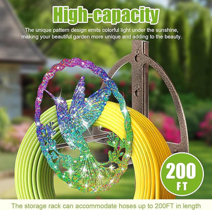 Garden Hose Holder Reel Retro Copper water hose holders for outside wall mountPlug-in multifunctional stainless steel hose storage rack Colorful hummingbird (Hummingbird)