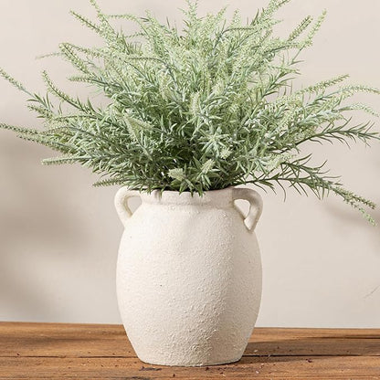 Ceramic Flower Vase 7.6 inch Farmhouse Rustic Vase Decorative Pottery Terracotta Vases for Home Decor Table Mantle Fireplace Living Room Bathroom Wedding Centerpiece (White-Upgraded)