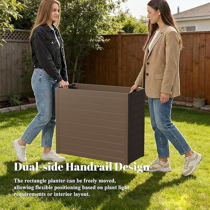 Outdoor Planter Box, Large Rectangular Planter with Removable Drip Tray, Suitable for Indoor or Outdoor Patios/Porches, Ideal for Planting Plants, Flowers, and Gardening (Brown)