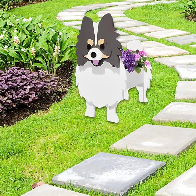 Grey and White Pomeranian Dog Planter Plant Pots,Cute Dog Flower Planter,Gifts for Pet Lovers,Unique Animal Plant Pots,Office,Indoor Outdoor Garden Decor(9.45 * 6.65 * 12.13in)