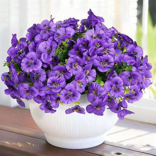 12 Bundles Artificial Flowers for Outdoor, UV Resistant Fake Pansy Flowers, Silk Faux Fowers for Outdoor Planters Home Garden Office Patio Front (Purple)