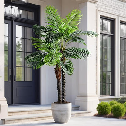 6.2FT Artificial Phoenix Palm Tree Artificial Plants Indoor Outdoor Large Faux Coconut Silk Palm Tree Tropical Fake Tree Faux Sago Palm Plant for Modern Farmhouse Yard Outside Patio Poolside