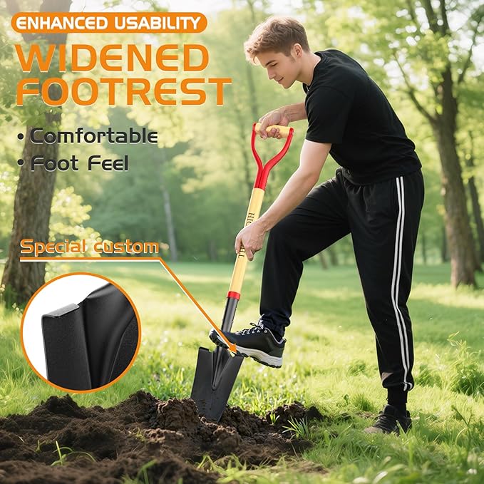 HIGHLIGHT Spade Shovel, Transplanting Spade, Drain Spade, Spade Shovels for Digging, Sharp Shooter Shovel or Spade, 45Inch, Stell D-Grip, Wooden Handle