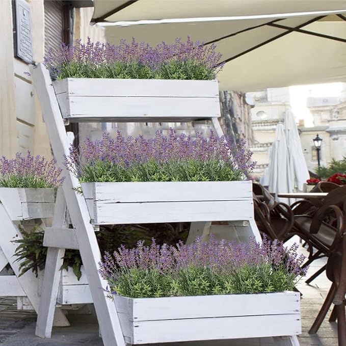 Fake Lavender Artificial Flowers - 12PCS Lavender Plants Shrubs for Wedding Bouquets Artificial Lavender Flowers Indoor Outdoor Faux Foliage Lifelike Fake Flowers for Decoration