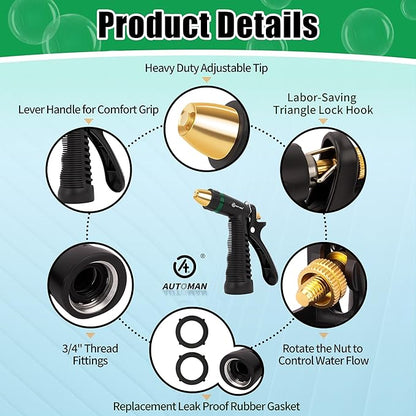 AUTOMAN Garden Hose Nozzle Sprayer, Heavy Duty Water Hose Nozzle, High Pressure Spray Nozzles, Adjustable Nozzle for hose Outddor, Washing Car, Cleaning Ground, Watering Plants