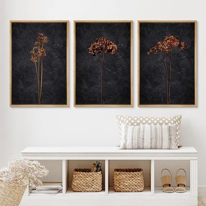 Ashbrook Framed Canvas Print Wall Art Set Grunge Moody Orange Flower Nature Wilderness Illustrations Modern Art Decorative Floral Botanical Minimal Calm/Relax/Cozy for Bedroom - 16"x24"x3 NATURAL
