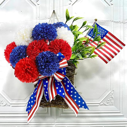 12 Pcs Artificial Chrysanthemums Flowers Patriotic Flowers 4th of July Fake Mums Flowers Silk Red White Blue Flower for Home Decor Indoor Memorial Day Table Centerpiece (12, Red White Blue)