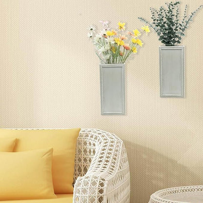Wood Wall Planter Set of 2, Farmhouse Wall Hanging Decor Pocket Planter for Greenery and Dried Flowers, Rustic Indoor Wood Hanging Vase (White)