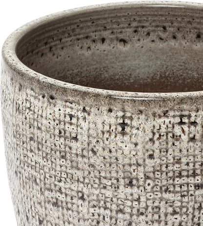 LuxenHome 15.5-Inch Dia Round Ceramic Planter Pot for Outdoor Plants, Gray Grid-Pattern Glazed Large Ceramic Plant Pot with Drainage Hole and Rubber Plug, Indoor Flower Pots for Home Garden Patio