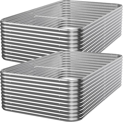 2 PCS Tall 8x3x1.5ft Galvanized Raised Garden Bed Outdoor, Metal Garden Bed for Vegetables, Above Ground Garden Box for Flower, Steel Raised Beds for Gardening